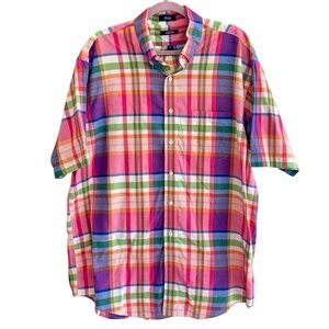 Overton Men’s Short Sleeve Plaid‎ Button Down  Shirt  Sz XL